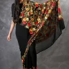 Black Floral Aari Jaal Embroidered Kashmiri Saree Front