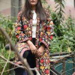 Navy Blue Long Boho Coat with Rich Kashmiri Aari Jaal Embroidery