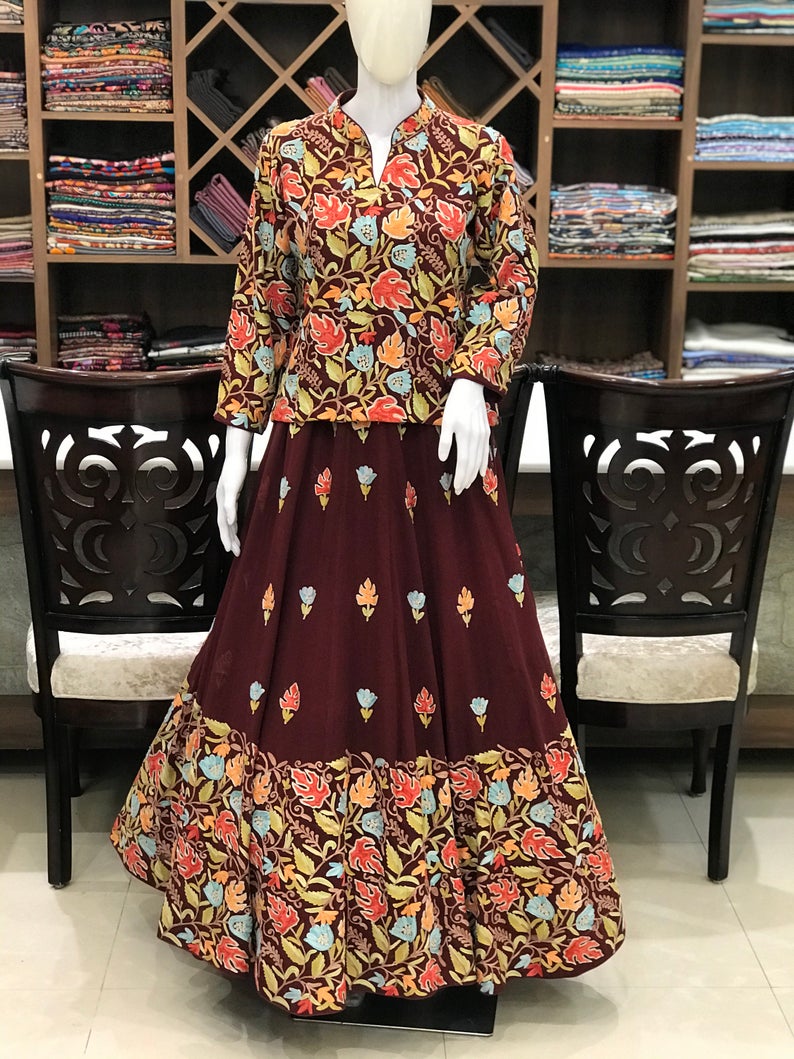 Buy Label RITU KUMAR Diana Penty Black ALine Skirt with Kashmiri Booti  Prints at Amazonin