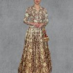 Wine Flared Anarkali Kashmiri Dress with All Over Tilla Embroidery