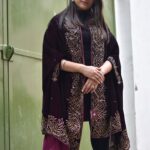 Velvet Cape Shawl With Hand Kardana Work