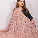 Natural White Papier Mache Hand Embroidered Pure Pashmina Shawl Accented with Paisleys and Flowers front