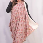 Natural White Papier Mache Hand Embroidered Pure Pashmina Shawl Accented with Paisleys and Flowers