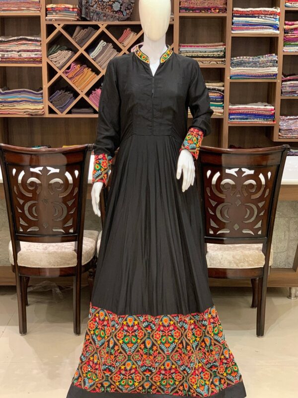 Floor Length Black Dress With Kutch Embroidery and Cut Daana Highlighting