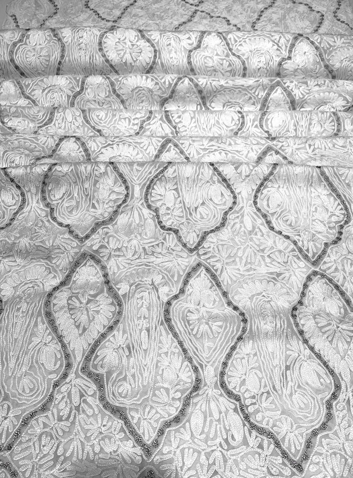 Kashmiri Self Jamawar Paisley Embroidery Running Fabric