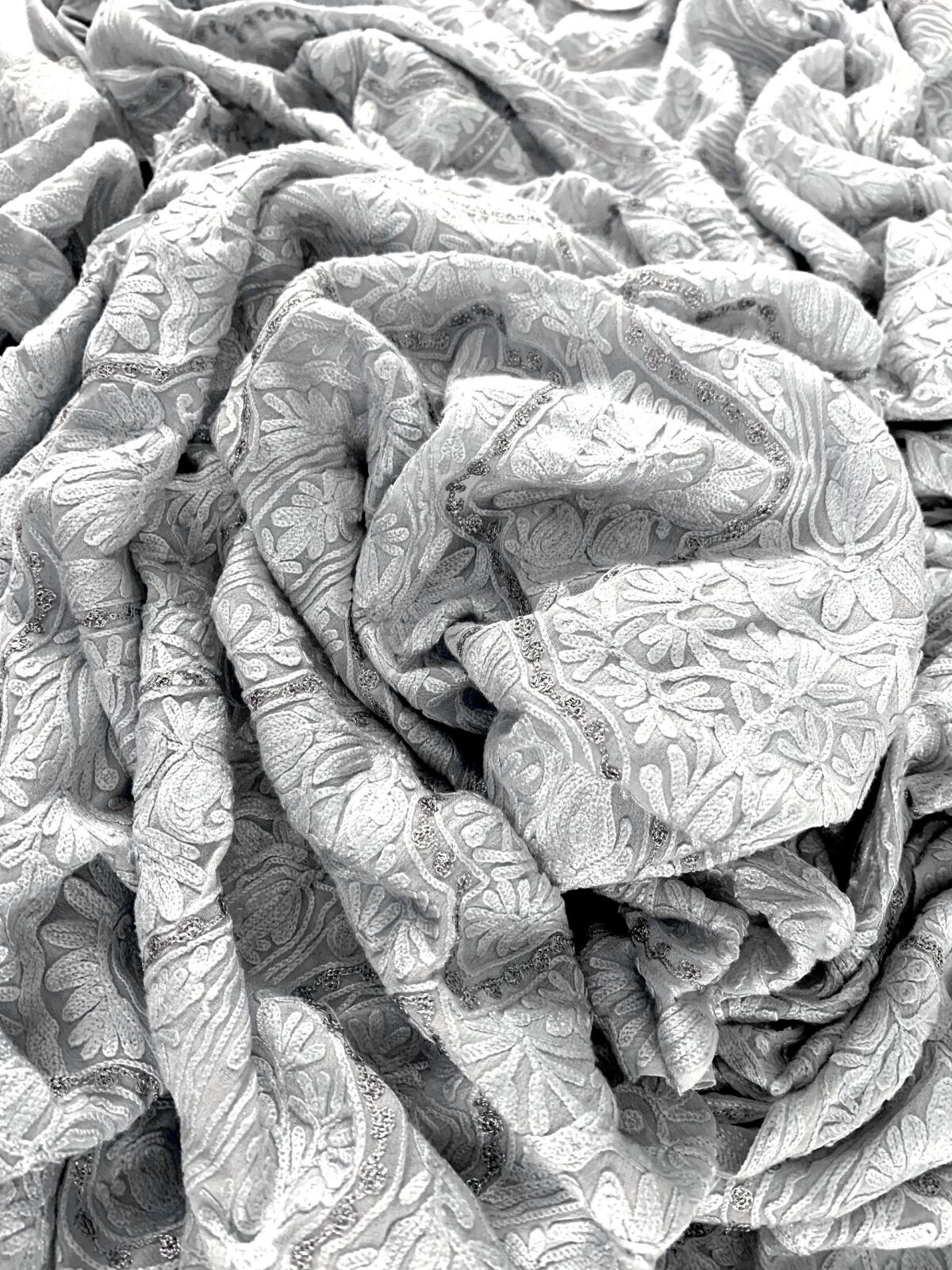 Kashmiri Self Jamawar Paisley Embroidery Running Fabric