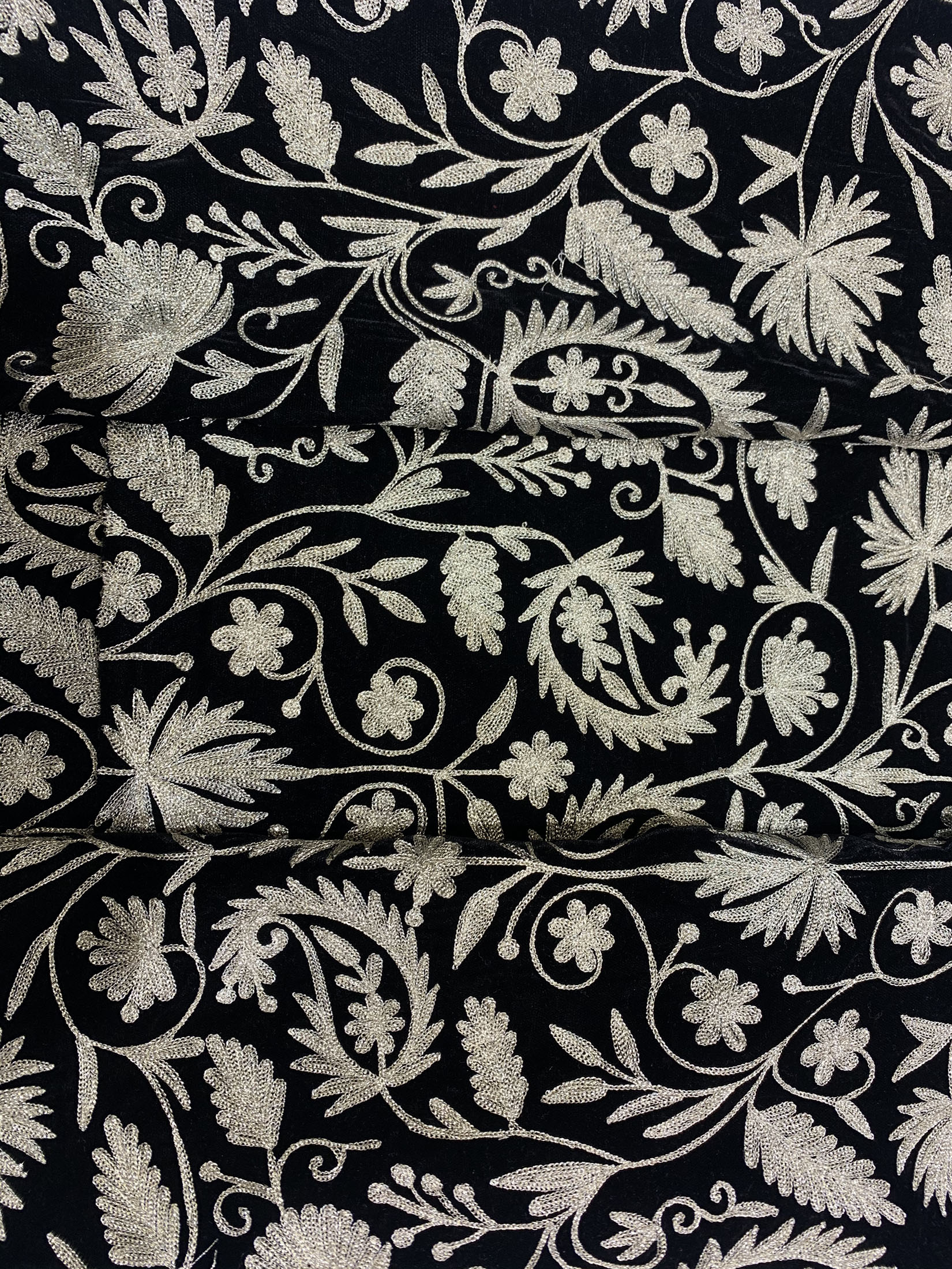 Black Velvet Running Fabric with Paisley Pattern Zari Embroidery ...