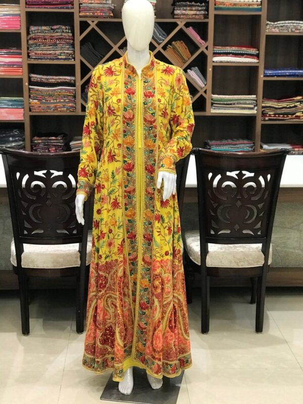 Yellow Flared Style Dress with Rich Highlighted Embroidery