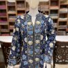 Navy Blue Flared Suit Dress With Pastel Embroidery and Cut Daana Highlighting
