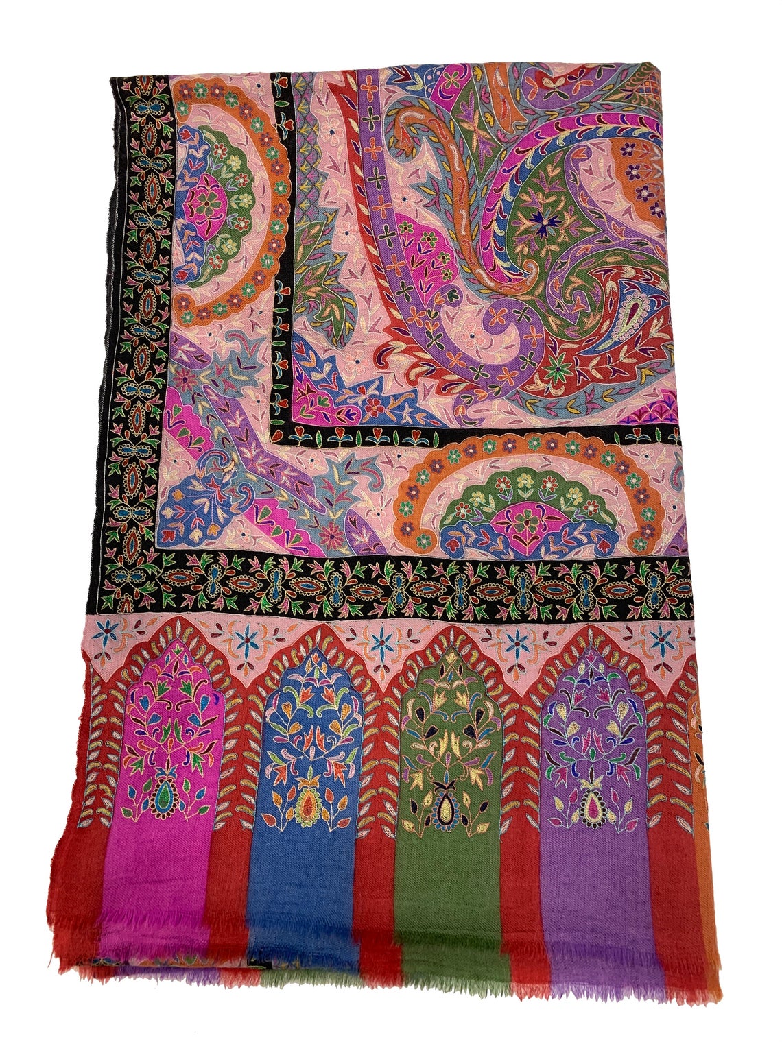 Pink Pure Pashmina Kalamkari Shawl With Hand Painting and Embroidery ...