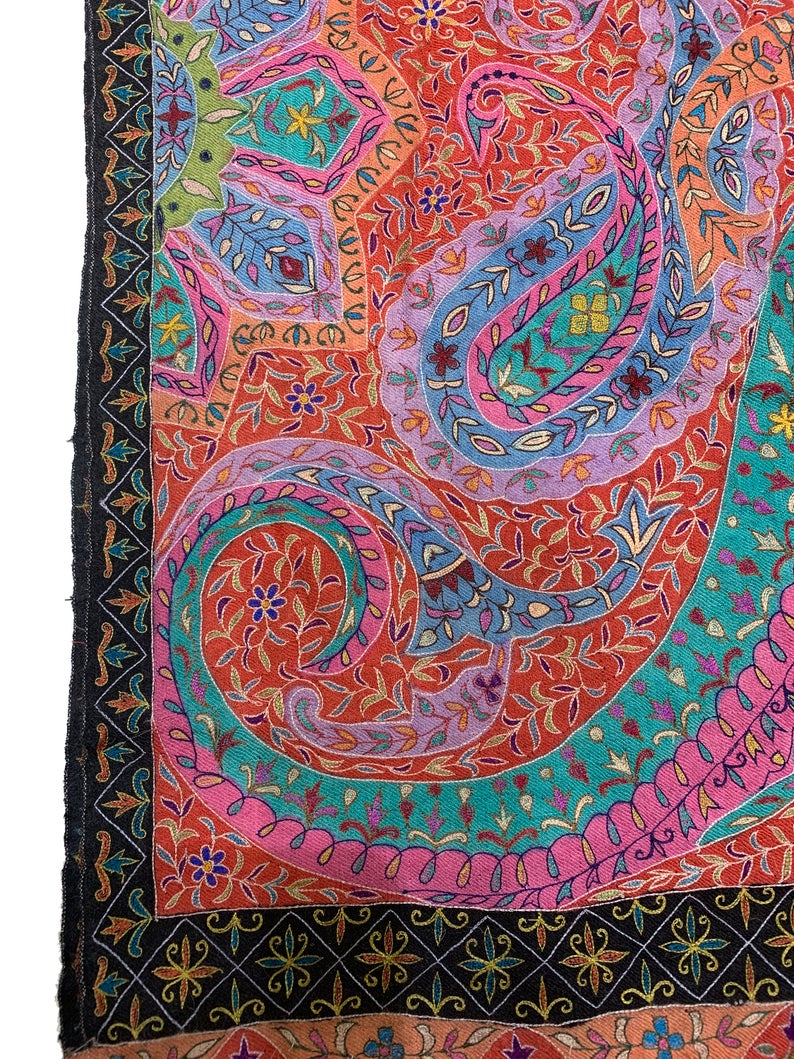 Paisley Design Red Pure Pashmina Kalamkari Shawl | Angad Creations