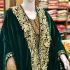 Bottle Green Velvet Cape Shawl with Zari Embroidery: Chinar Paisley Vine