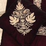 Royal Wine Velvet Bed Cover with Kashmiri Tilla Embroidery: Chinaar Ambi Border