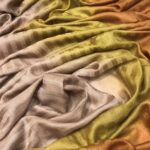 Pure Pashmina Ombre Polka Dots And Stripes Texture Stole Wrap: Faun, Yellow and Rust