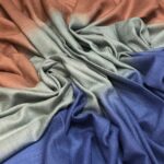 Pure Pashmina Ombre Stripes Texture Stole Wrap: Yale Blue, Ash Grey and Rust Brown