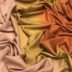 Pure Pashmina Ombre Stripes Texture Stole Wrap: Sand Pink, Yellow Green And Burnt Orange