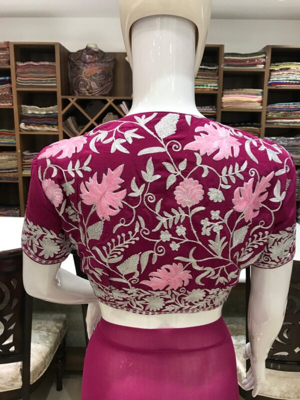 Kashmiri Aari and Tilla Fusion Embroidery Onion Pink Saree main