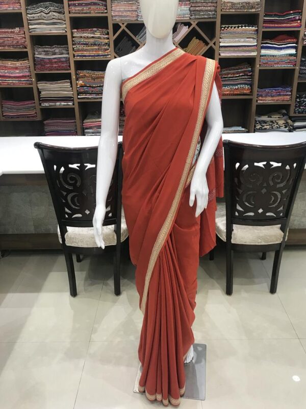 Pure Crepe Golden Zari Hand Embroidered Kashmiri Saree front