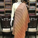Pure Pashmina Ombre Stripes Texture Stole Wrap: Beige, Mustard Yellow and Rust