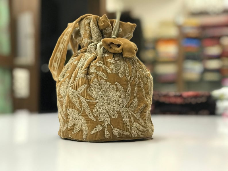Potli Bag with Velvet Floral Embroidery Lace - WBG0420