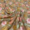 Beige Embroidered Chinon Fabric, Kashmiri floral jaal Running Length