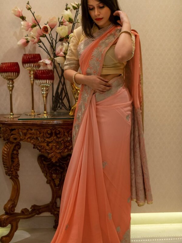 Ombre Peach Kashmiri Tilla Embroidered Saree 2