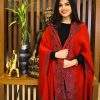 Red Pure Wool Cape Shawl With Hand Cut Daana Work