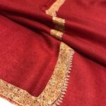 Dark Red Pure Pashmina Shawl with Border Sozni Hand Embroidery