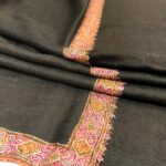 Black Pure Pashmina Shawl with Border Sozni Hand Embroidery