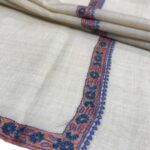 Vista White Pure Pashmina Shawl with Border Sozni Hand Embroidery