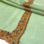 Tea Green Pure Pashmina Shawl with Border Sozni Hand Embroidery