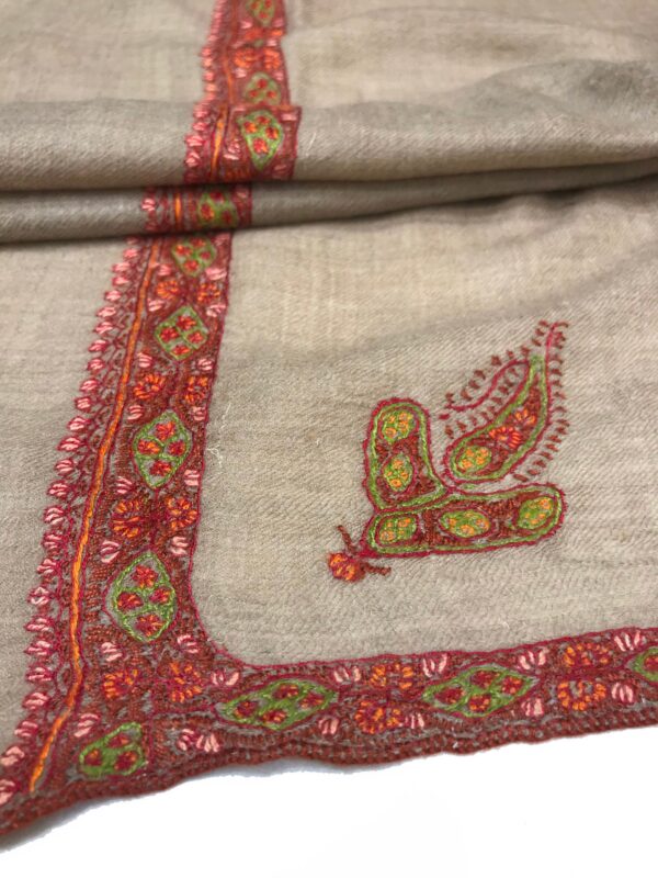 Pure Pashmina Shawl with Border Sozni Hand Embroidery