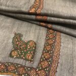 Natural Brown Pure Pashmina Shawl with Border and Boteh Sozni Hand Embroidery