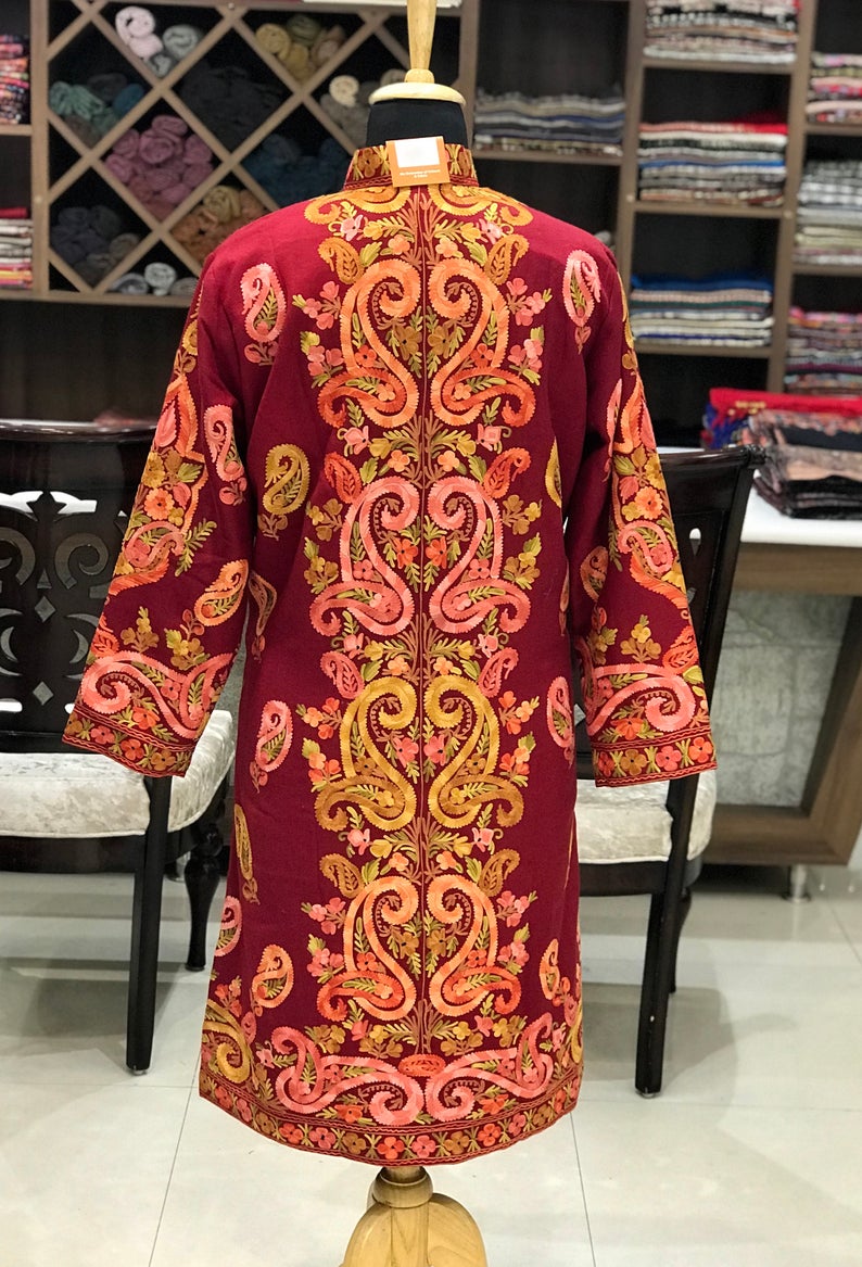 Bespoke Kashmiri Long Jacket With Paisley Jaal Embroidery