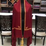 Ruby Red Pure Pashmina Shawl with Border and Boteh Sozni Hand Embroidery