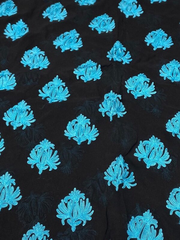 Kashmiri Aari Boteh Embroidered Black Running Fabric