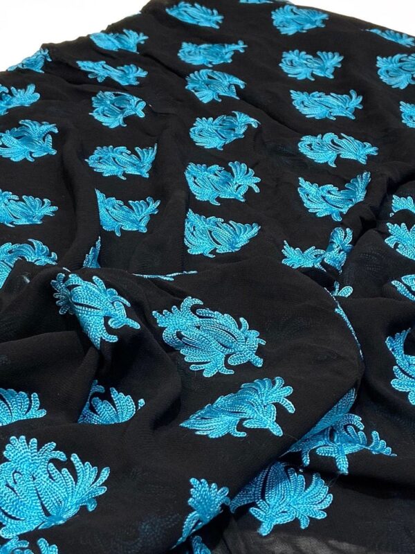 Kashmiri Aari Boteh Embroidered Black Running Fabric