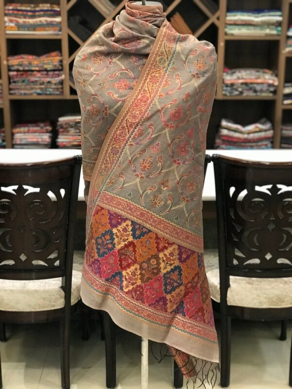 Modal Silk Bottle Grey Kani Weave Dupatta