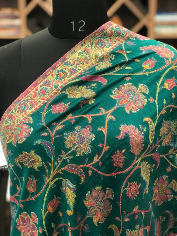 Modal Silk Green Kani Dupatta close up