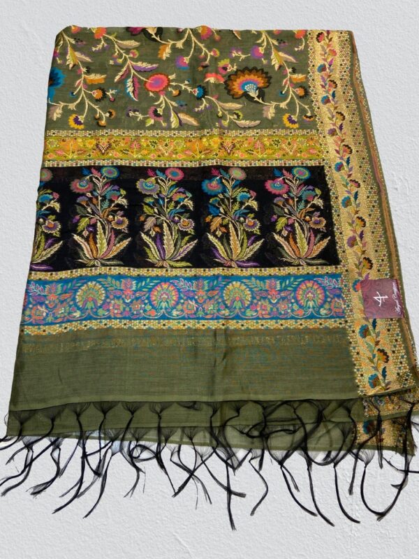 Modal Silk Olive Green Kani Weave Dupatta