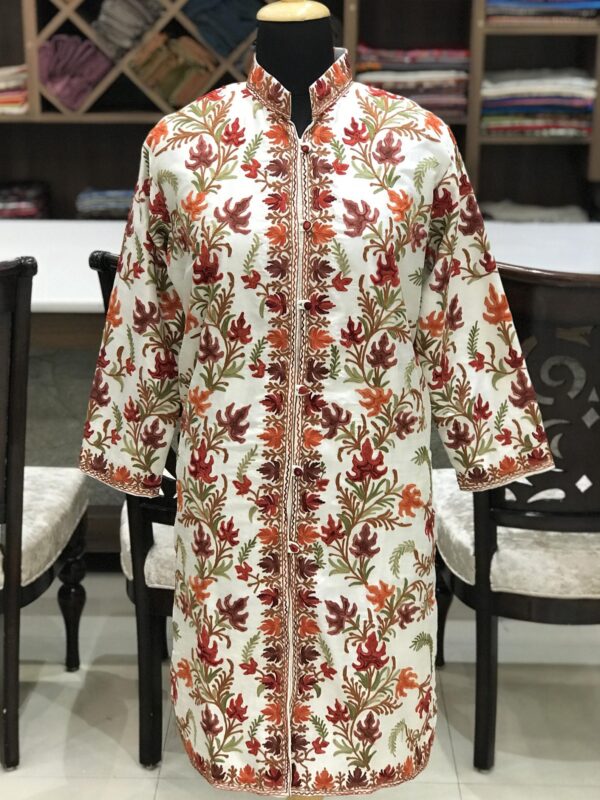 Front Open Style Chinar Embroidered Long Black Women s Jacket Angad Creations