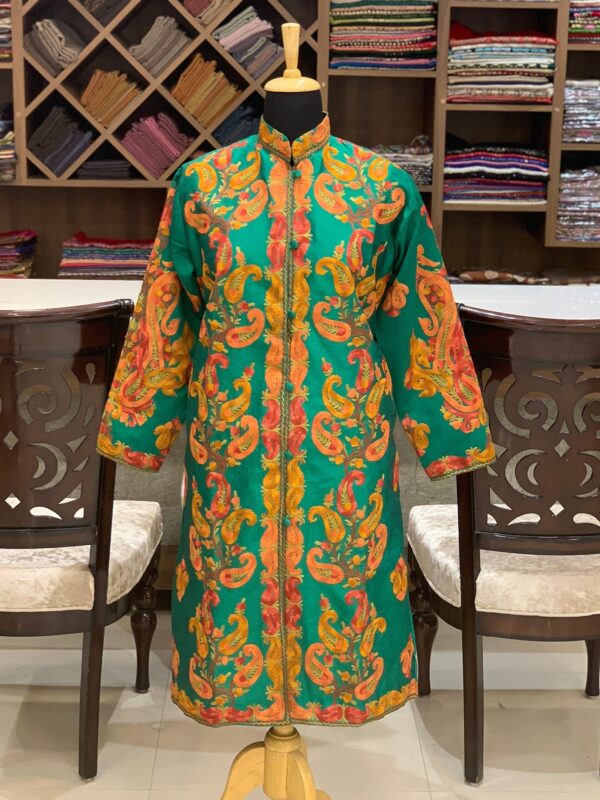 Green Paisley Embroidered Long Women's Jacket