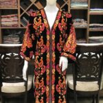 Black Front Open Style Paisley Embroidered Long Women's Jacket