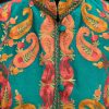 Green Paisley Embroidered Long Women's Jacket front
