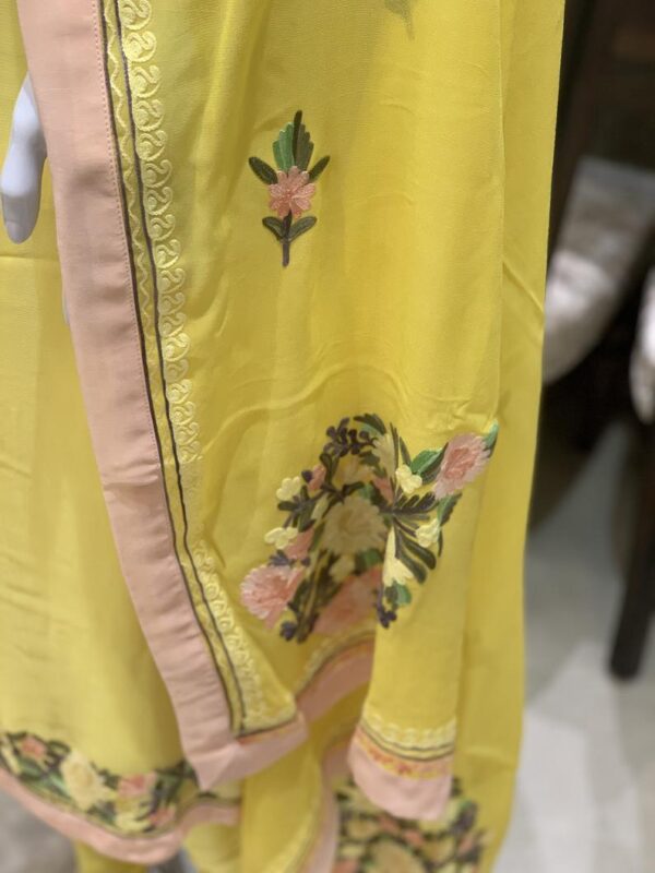 Yellow Suit with Pastel Floral Aari Embroidery | Angad Creations