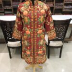 Red Kashmiri Long Bohemian Coat with Floral Jaal Aari Embroidery