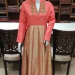 Chanderi Long Flared Dress featuring Brocade and Hand Dabka Embroidery Work