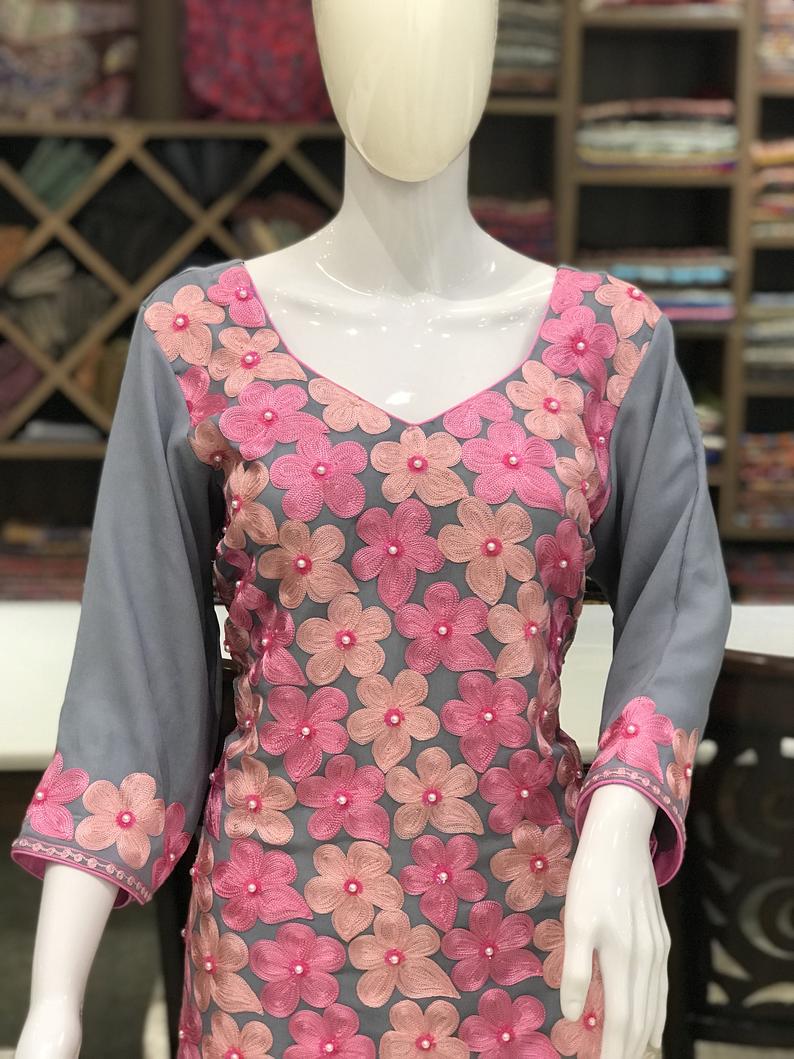 Pearl work designs churidar sales