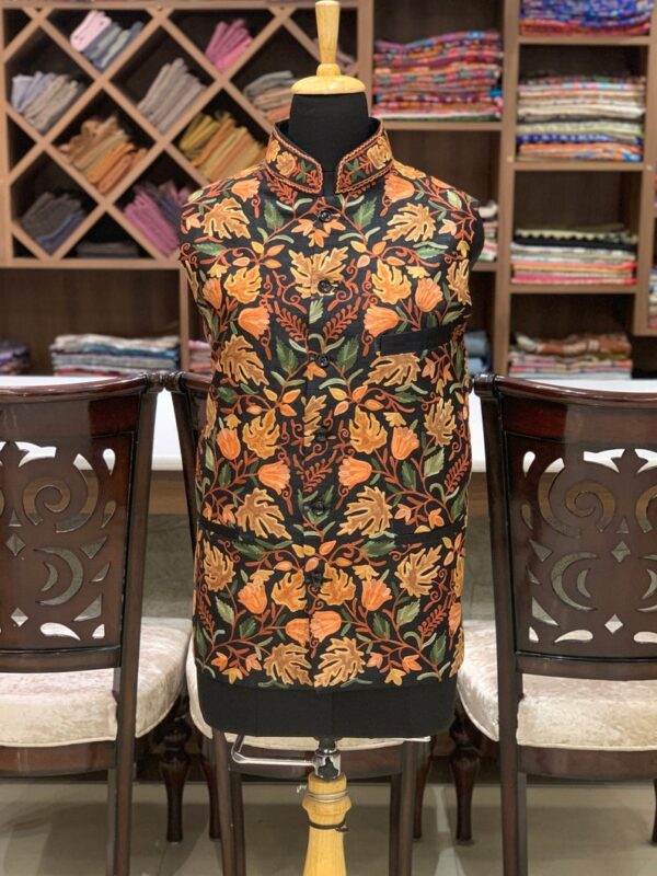 Black Nehru Jacket with Chinar Embroidery