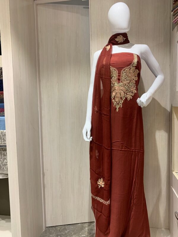 Aari Tilla Neck Work Monga Cotton Salwar Suit